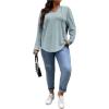 imageSOLY HUX Womens Plus Size Hoodies Long Sleeve Drawstring Waffle Knit Pullover Sweatshirt TopsPure Dusty Blue