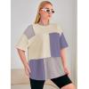imageSOLY HUX Womens Plus Size Oversized T Shirts Color Block Tops Drop Shoulder Short Sleeve Tees Casual Summer ShirtGrey Purple Multi