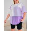 imageSOLY HUX Womens Plus Size Oversized T Shirts Color Block Tops Drop Shoulder Short Sleeve Tees Casual Summer ShirtPurple White Multi