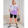 imageSOLY HUX Womens Plus Size Oversized T Shirts Color Block Tops Drop Shoulder Short Sleeve Tees Casual Summer ShirtPurple White Multi