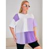 imageSOLY HUX Womens Plus Size Oversized T Shirts Color Block Tops Drop Shoulder Short Sleeve Tees Casual Summer ShirtPurple White Multi