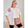 imageSOLY HUX Womens Plus Size Oversized T Shirts Color Block Tops Drop Shoulder Short Sleeve Tees Casual Summer ShirtWhite Yellow Multi