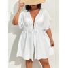 imageSOLY HUX Womens Plus Size Swimsuit Cover Up Kimono Lace Trim Tie Front Beach Cover UpsPure White