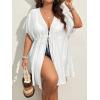 imageSOLY HUX Womens Plus Size Swimsuit Cover Up Kimono Lace Trim Tie Front Beach Cover UpsPure White