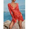 imageSOLY HUX Womens Tie Dye Mesh Sheer Cover Up Tie Backless Deep V Neck Long Sleeve Ruffle Beach DressRed Tie Dye
