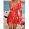 imageSOLY HUX Womens Tie Dye Mesh Sheer Cover Up Tie Backless Deep V Neck Long Sleeve Ruffle Beach DressRed Tie Dye