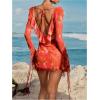 imageSOLY HUX Womens Tie Dye Mesh Sheer Cover Up Tie Backless Deep V Neck Long Sleeve Ruffle Beach DressRed Tie Dye
