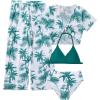 imageSOLY HUX Girls 4 Piece Swimsuits Tropical Print Halter Bikini Set Bathing Suits with Kimono and Cover Up PantsGreen Tropical