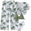 imageSOLY HUX Girls 4 Piece Swimsuits Tropical Print Halter Bikini Set Bathing Suits with Kimono and Cover Up PantsGreen and White