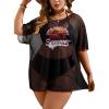 imageSOLY HUX Swim Cover Up for Women Plus Size Letter Graphic Mesh Sheer Bikini Swimsuits Bathing SuitBlack