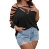 imageSOLY HUX Womens Plus Size Cut Out Ripped Cold Shoulder Tee Tops Deep V Neck Short Sleeve Sexy Summer T ShirtPlain Black