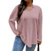 imageSOLY HUX Womens Plus Size Hoodies Long Sleeve Drawstring Waffle Knit Pullover Sweatshirt TopsPlain Dusty Pink