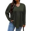 imageSOLY HUX Womens Plus Size Hoodies Long Sleeve Drawstring Waffle Knit Pullover Sweatshirt TopsPure Army Green