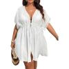 imageSOLY HUX Womens Plus Size Swimsuit Cover Up Kimono Lace Trim Tie Front Beach Cover UpsPure White