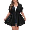 imageSOLY HUX Womens Plus Size Swimsuit Cover Up Kimono Lace Trim Tie Front Beach Cover UpsSolid Black