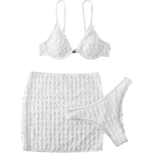 imageSOLY HUX Bikini Sets for Women 3 Piece Swimsuits Underwire Bikini Bathing Suit with Beach Skirt Cover UpWhite