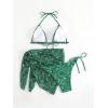 imageSOLY HUX Bikini Sets for Women Paisley Print Halter Triangle Bathing Suit 3 Piece Swimsuit with Sarong Cover UpDark Green Paisley