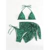 imageSOLY HUX Bikini Sets for Women Paisley Print Halter Triangle Bathing Suit 3 Piece Swimsuit with Sarong Cover UpDark Green Paisley