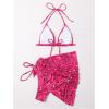 imageSOLY HUX Bikini Sets for Women Paisley Print Halter Triangle Bathing Suit 3 Piece Swimsuit with Sarong Cover UpHotpink Paisley