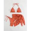 imageSOLY HUX Bikini Sets for Women Paisley Print Halter Triangle Bathing Suit 3 Piece Swimsuit with Sarong Cover UpOrange Paisley