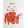 imageSOLY HUX Bikini Sets for Women Paisley Print Halter Triangle Bathing Suit 3 Piece Swimsuit with Sarong Cover UpOrange Paisley
