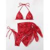 imageSOLY HUX Bikini Sets for Women Paisley Print Halter Triangle Bathing Suit 3 Piece Swimsuit with Sarong Cover UpRed Paisley