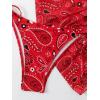 imageSOLY HUX Bikini Sets for Women Paisley Print Halter Triangle Bathing Suit 3 Piece Swimsuit with Sarong Cover UpRed Paisley