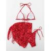 imageSOLY HUX Bikini Sets for Women Paisley Print Halter Triangle Bathing Suit 3 Piece Swimsuit with Sarong Cover UpRed Paisley