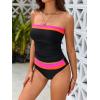 imageSOLY HUX Tankini Swimsuits for Women Color Block Bandeau Ruched Bikini Two Piece Bathing SuitsBlack and Hotpink