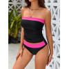 imageSOLY HUX Tankini Swimsuits for Women Color Block Bandeau Ruched Bikini Two Piece Bathing SuitsBlack and Pink