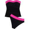 imageSOLY HUX Tankini Swimsuits for Women Color Block Bandeau Ruched Bikini Two Piece Bathing SuitsBlack and Pink