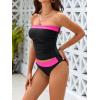 imageSOLY HUX Tankini Swimsuits for Women Color Block Bandeau Ruched Bikini Two Piece Bathing SuitsBlack and Pink