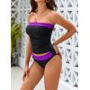 imageSOLY HUX Tankini Swimsuits for Women Color Block Bandeau Ruched Bikini Two Piece Bathing SuitsBlack and Purple
