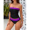 imageSOLY HUX Tankini Swimsuits for Women Color Block Bandeau Ruched Bikini Two Piece Bathing SuitsBlack and Purple