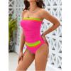imageSOLY HUX Tankini Swimsuits for Women Color Block Bandeau Ruched Bikini Two Piece Bathing SuitsHotpink Colorblock