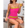 imageSOLY HUX Tankini Swimsuits for Women Color Block Bandeau Ruched Bikini Two Piece Bathing SuitsHotpink Colorblock