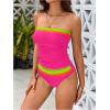 imageSOLY HUX Tankini Swimsuits for Women Color Block Bandeau Ruched Bikini Two Piece Bathing SuitsHotpink Colorblock