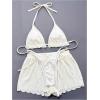 imageSOLY HUX Womens 3 Piece Bikini Sets Frill Trim Halter Swimsuit Backless Textured Bathing Suit with ShortsWhite