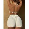 imageSOLY HUX Womens 3 Piece Bikini Sets Frill Trim Halter Swimsuit Backless Textured Bathing Suit with ShortsWhite