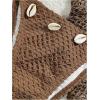 imageSOLY HUX Womens 3 Piece Swimsuit Fishnet Halter Triangle String Bikini Set Bathing Suit with Cover Up Beach SkirtPure Coffee Brown