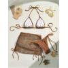 imageSOLY HUX Womens 3 Piece Swimsuit Fishnet Halter Triangle String Bikini Set Bathing Suit with Cover Up Beach SkirtPure Coffee Brown
