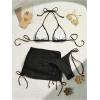imageSOLY HUX Womens 3 Piece Swimsuit Fishnet Halter Triangle String Bikini Set Bathing Suit with Cover Up Beach SkirtSolid Black