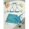 imageSOLY HUX Womens 3 Piece Swimsuit Fishnet Halter Triangle String Bikini Set Bathing Suit with Cover Up Beach SkirtSolid Blue