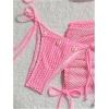 imageSOLY HUX Womens 3 Piece Swimsuit Fishnet Halter Triangle String Bikini Set Bathing Suit with Cover Up Beach SkirtSolid Pink