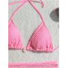 imageSOLY HUX Womens 3 Piece Swimsuit Fishnet Halter Triangle String Bikini Set Bathing Suit with Cover Up Beach SkirtSolid Pink