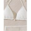 imageSOLY HUX Womens 3 Piece Swimsuit Fishnet Halter Triangle String Bikini Set Bathing Suit with Cover Up Beach SkirtSolid White