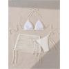 imageSOLY HUX Womens 3 Piece Swimsuit Fishnet Halter Triangle String Bikini Set Bathing Suit with Cover Up Beach SkirtSolid White