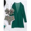 imageSOLY HUX Womens 3 Piece Swimsuit Floral Print Criss Cross Wrap Bikini Set Push Up Bathing Suit with Kimono Cover UpGreen Floral