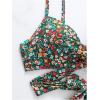 imageSOLY HUX Womens 3 Piece Swimsuit Floral Print Criss Cross Wrap Bikini Set Push Up Bathing Suit with Kimono Cover UpGreen Floral