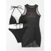 imageSOLY HUX Womens 3 Piece Swimsuit Halter Triangle Bikini Sets Bathing Suit with Drawstring Cover UpBlack Letter